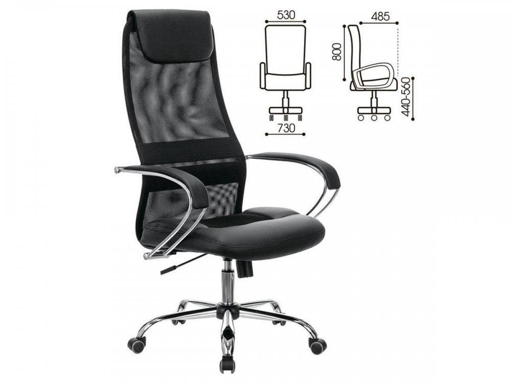 Кресло офисное BRABIX PREMIUM "Stalker EX-608 CH", хром, ткань-сетка/кожзам, черное в Чулыме - chulym.mebel-nsk.ru - фото