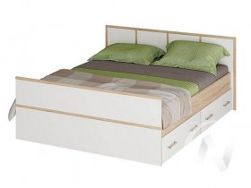 Двуспальная кровать 1,4м Сакура (дуб сонома/белый) в Чулыме - chulym.mebel-nsk.ru | фото