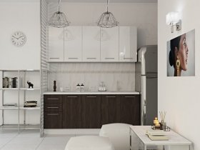 Кухонный гарнитур МДФ Выгодно и точка 2,0 м (белый глянец/ироко) в Чулыме - chulym.mebel-nsk.ru | фото