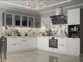 Модульная кухня Глэдис (белый снег/лайт грей софт/корпус анкор темный) в Чулыме - chulym.mebel-nsk.ru | фото
