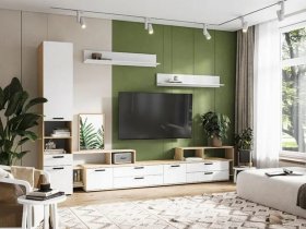 Модульная стенка Санса (дуб сонома/белый) в Чулыме - chulym.mebel-nsk.ru | фото