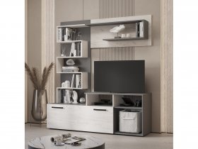 Стенка Евро (графит/дуб крафт белый) в Чулыме - chulym.mebel-nsk.ru | фото