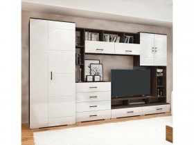 Стенка Коста МДФ (дуб венге/белый глянец) в Чулыме - chulym.mebel-nsk.ru | фото